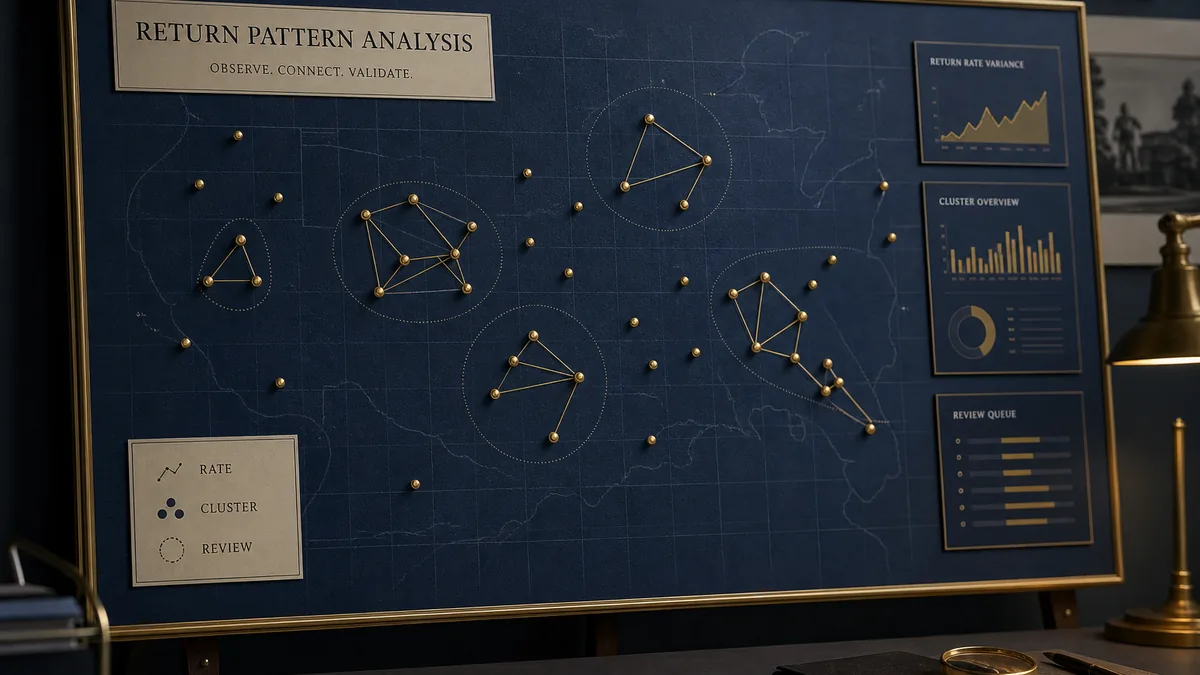Risk analysis of unusual return patterns on a restrained navy gold operations board, no accusatory imagery