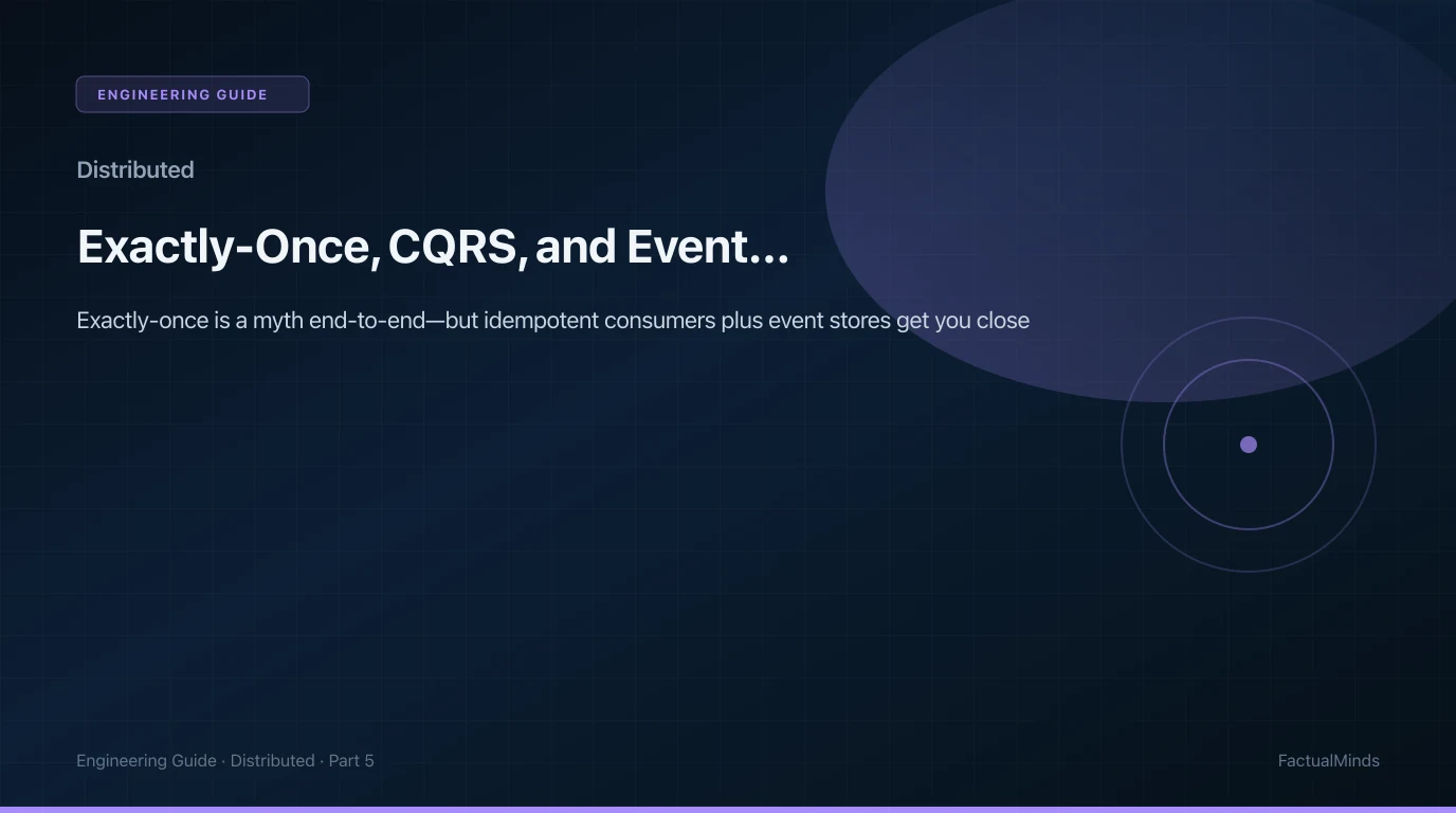 An event log feeding a gold idempotency key store and a separate CQRS read model